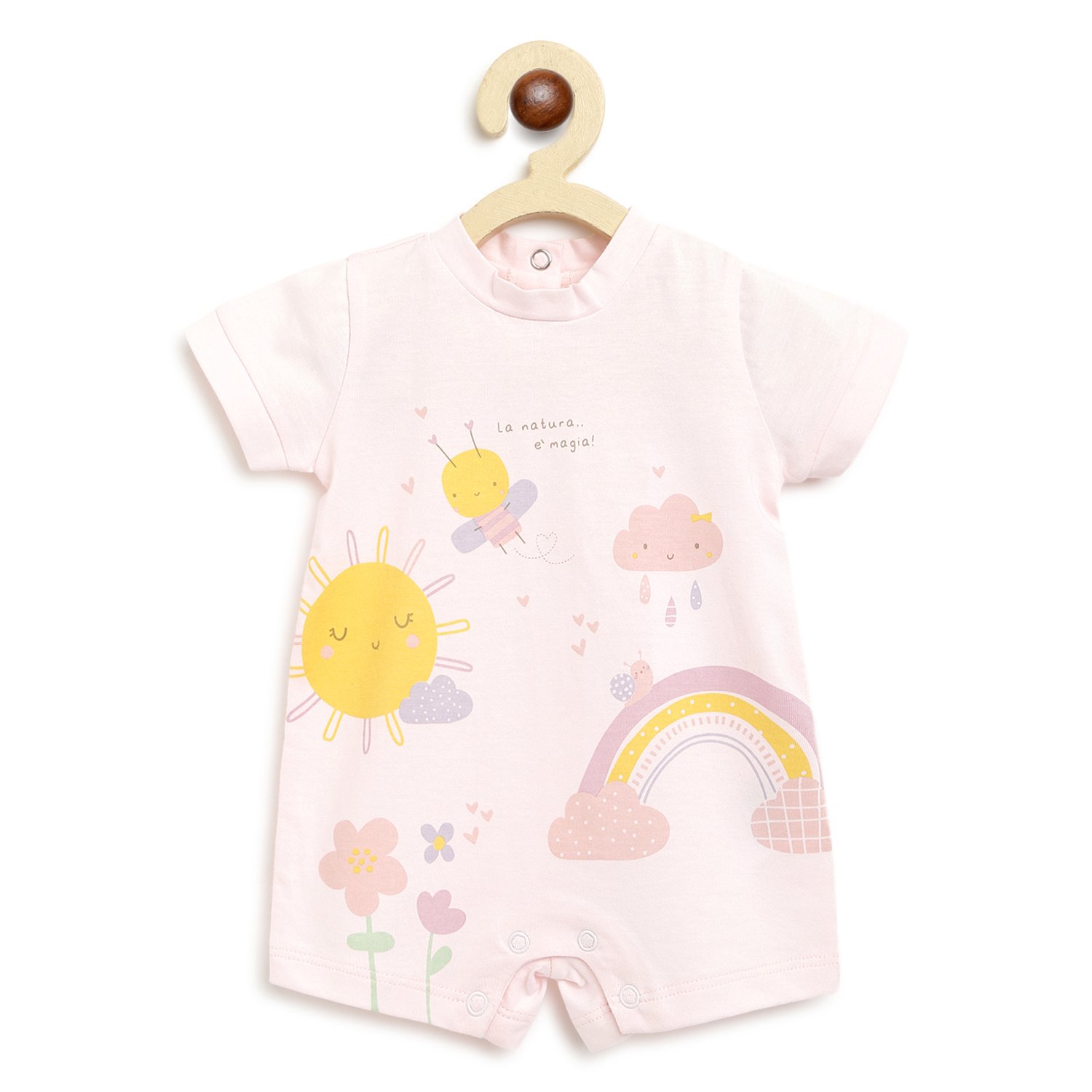 Infant Light Pink Printed Short Sleeve Romper-Pink